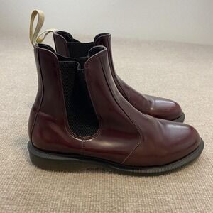 Dr. Martens Vegan Flora Boots Womens Size 9 Red Synthetic Chelsea Ankle Pull On